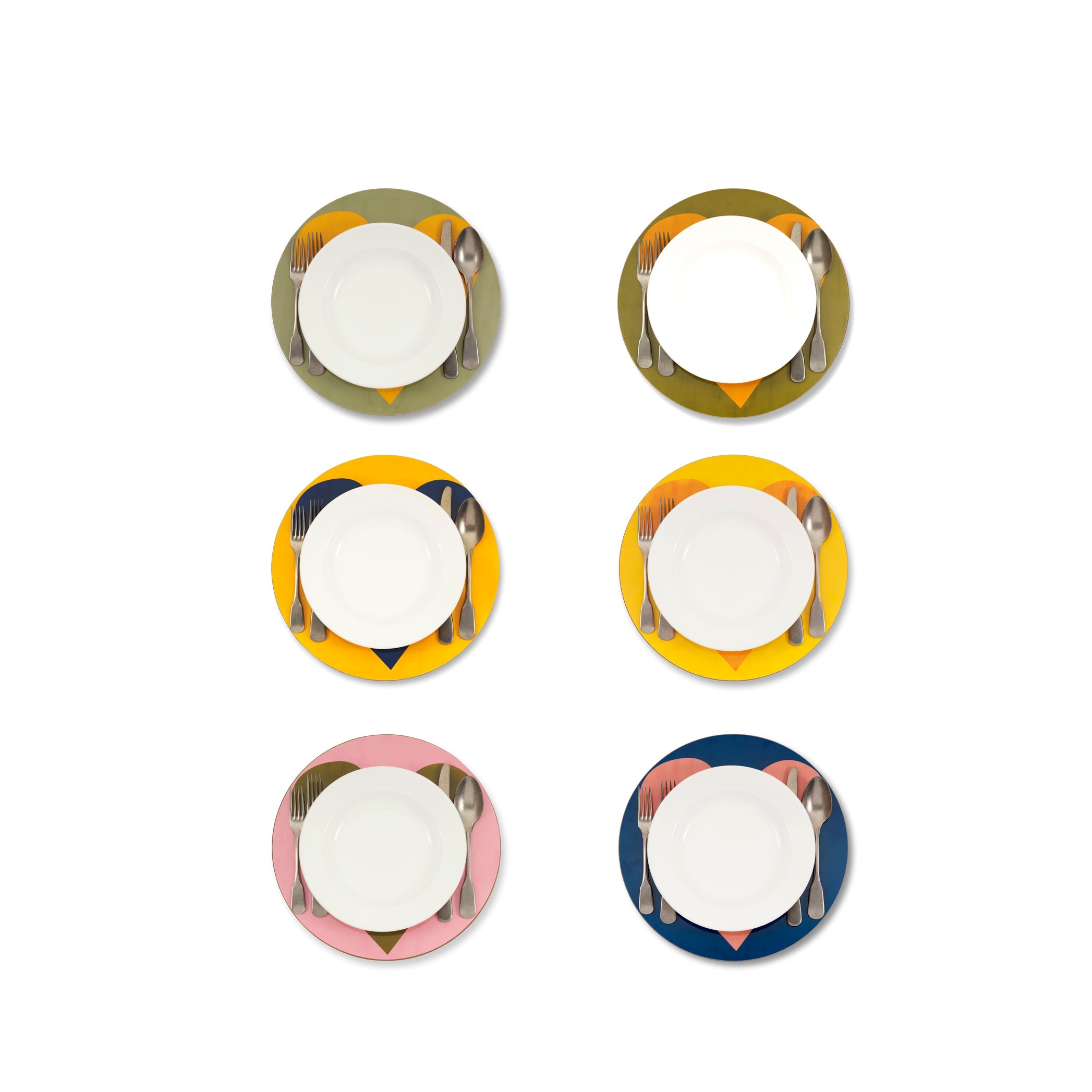 Set of 6 'Heart' Cork-Backed Placemats/Chargers in Mixed Colours