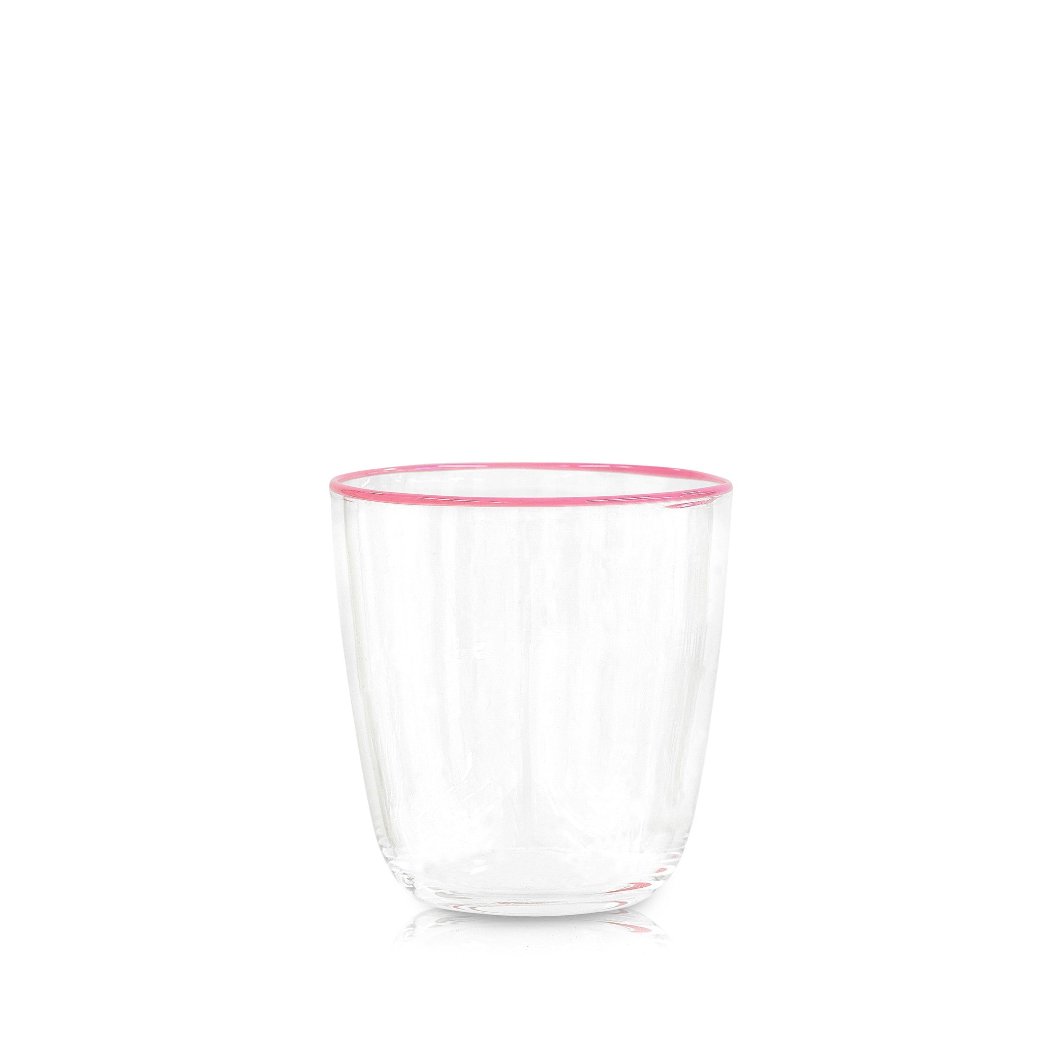 Handblown Clear Bumba Glass Tumbler with Rose Pink Rim, 30cl