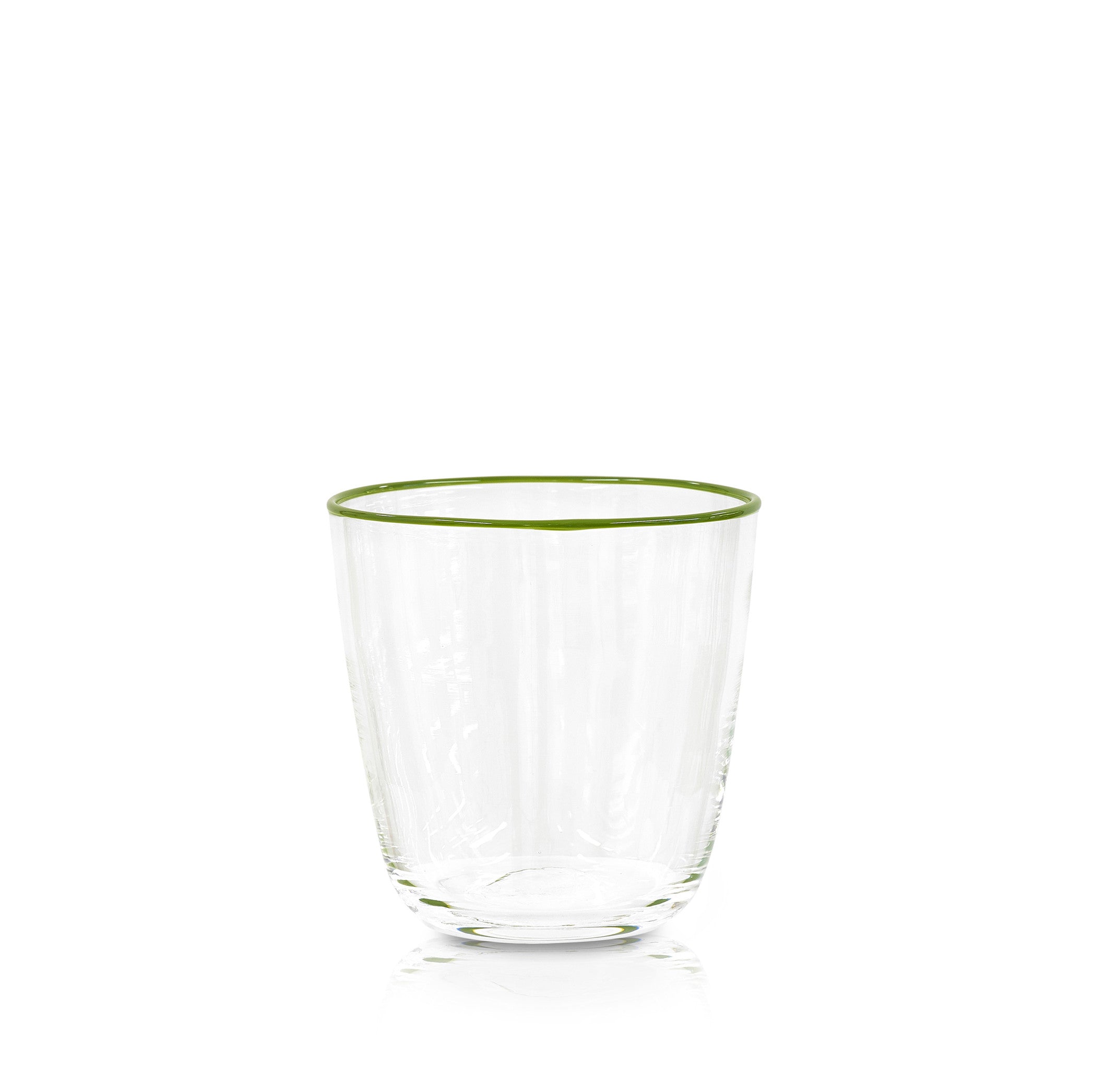 Handblown Clear Bumba Glass Tumbler with Apple Green Rim, 30cl
