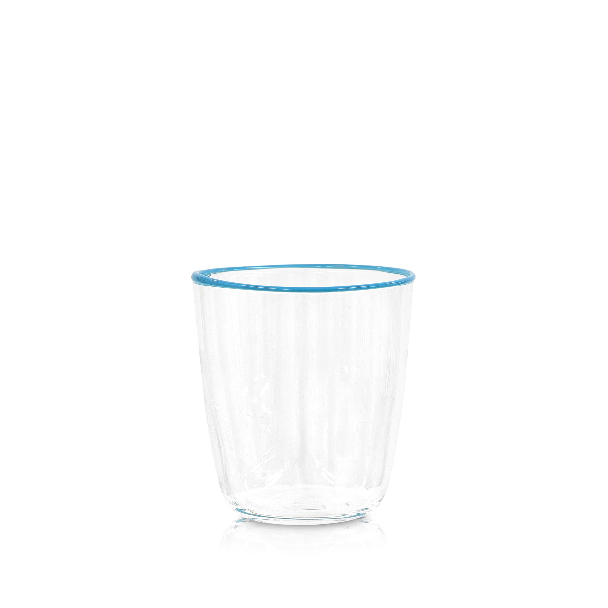 Handblown Clear Bumba Glass Tumbler with Sky Blue Rim, 30cl