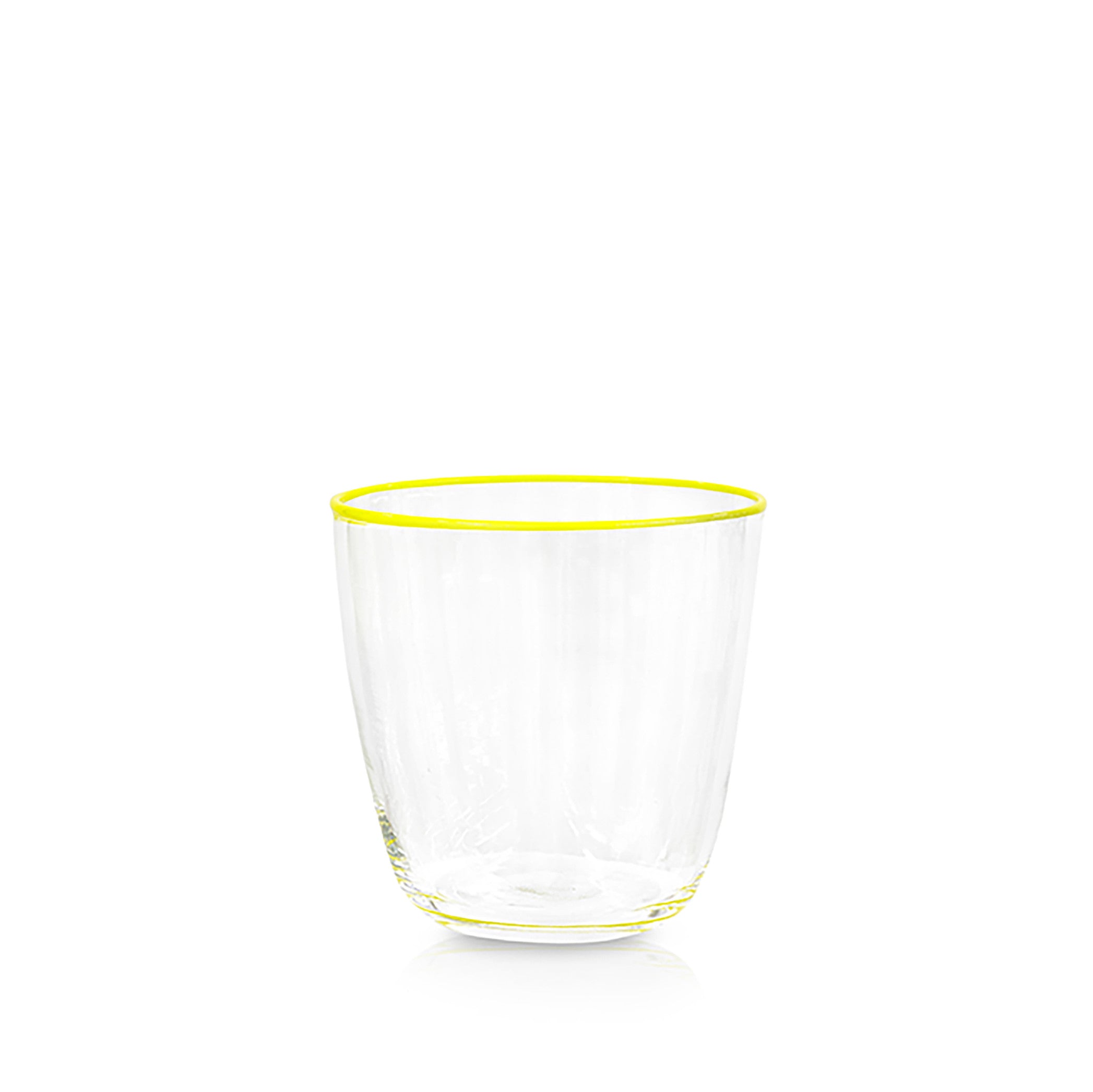 Handblown Clear Bumba Glass with Lemon Yellow Rim, 30cl