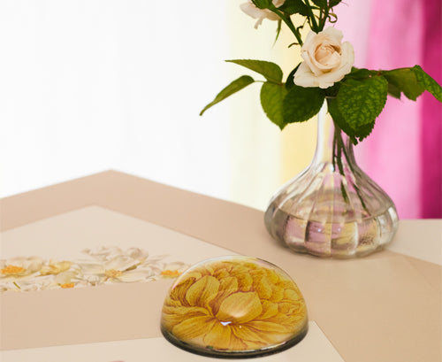 John Derian 'Yellow Narcissus On Stem' Paperweight, 9cm