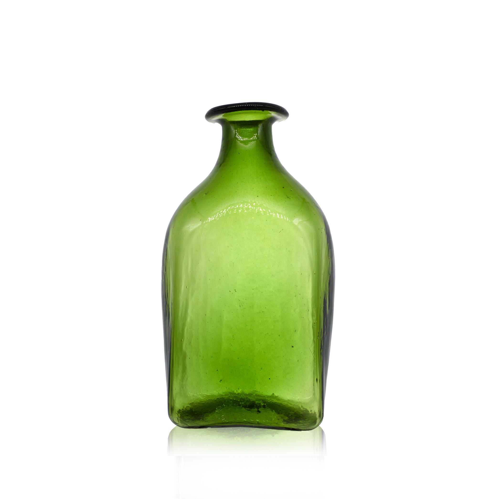 Handblown Large Glass Square Carafe in Olive Green, 25cm