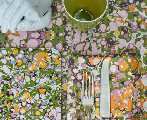 S&B 'Marble' Cork-Backed Placemat in Green, Rose Pink & Orange, 29 x 38cm