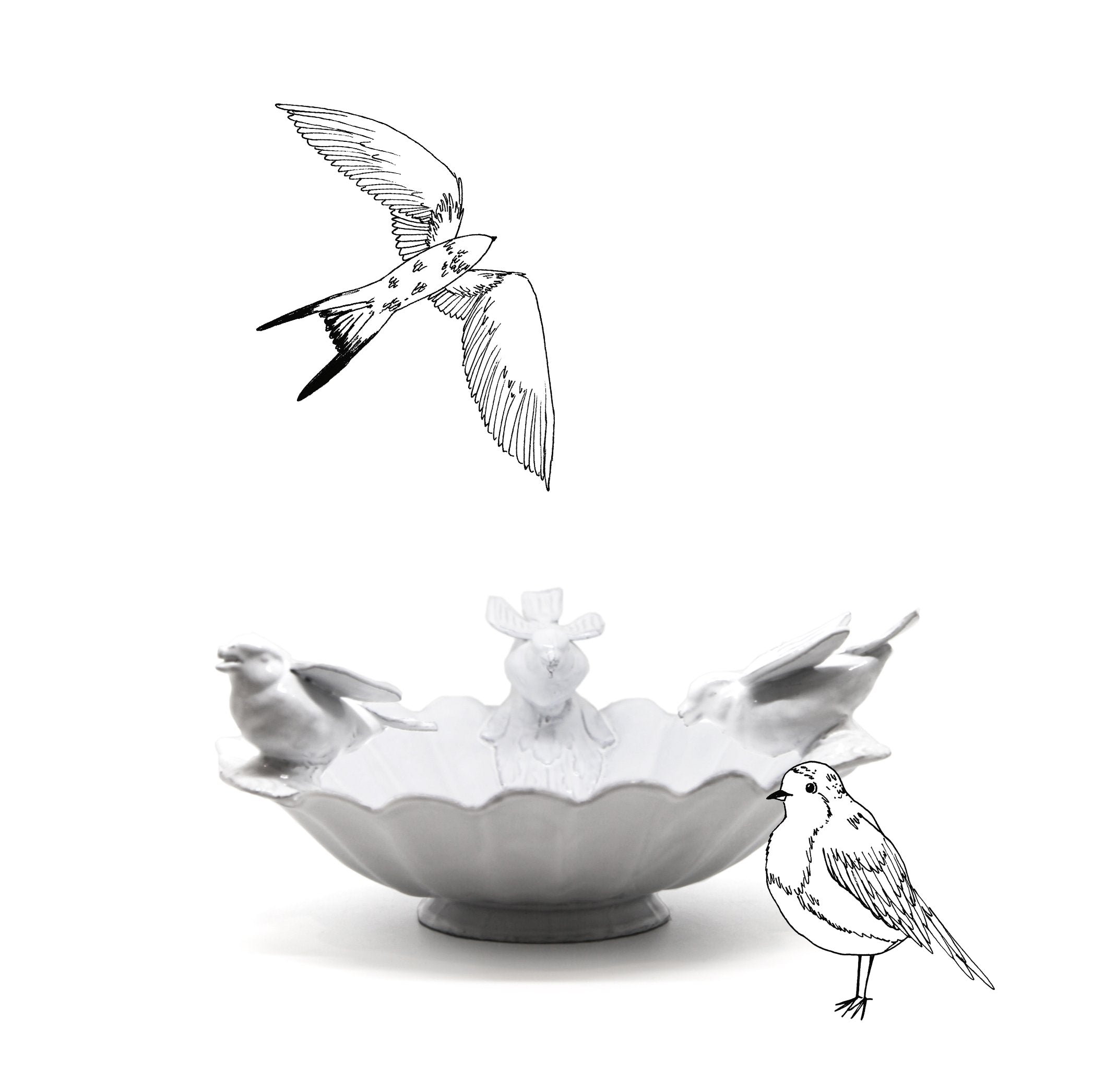 Marguerite Fruit Bowl with Three Birds by Astier de Villatte, 28cm
