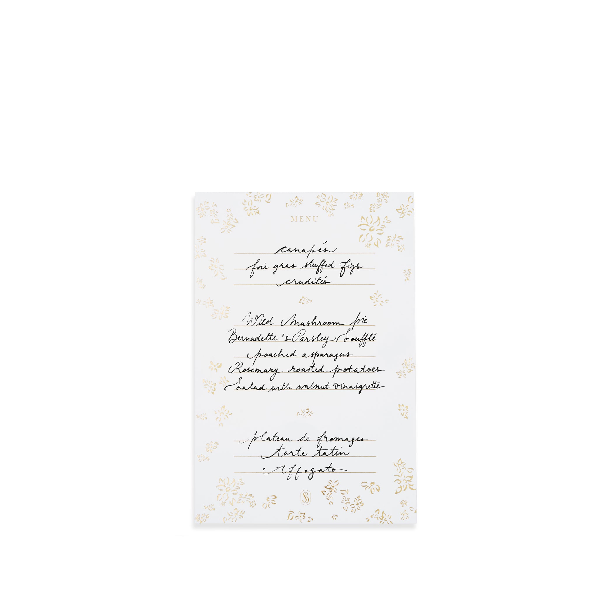 'Falling Flower' in Gold Foil Table Menu, Set of 12
