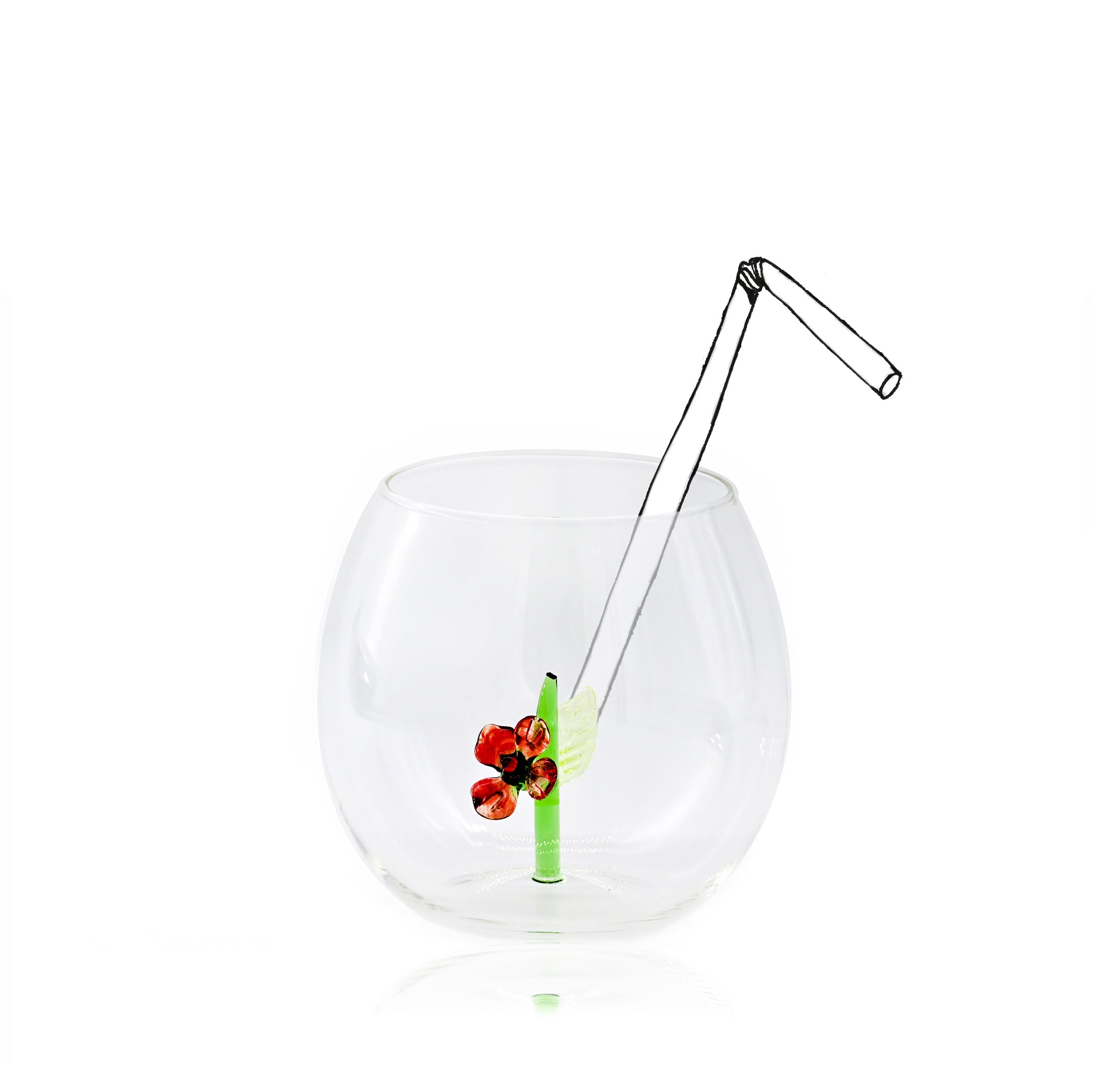 Handblown Red Poppy Flower Glass