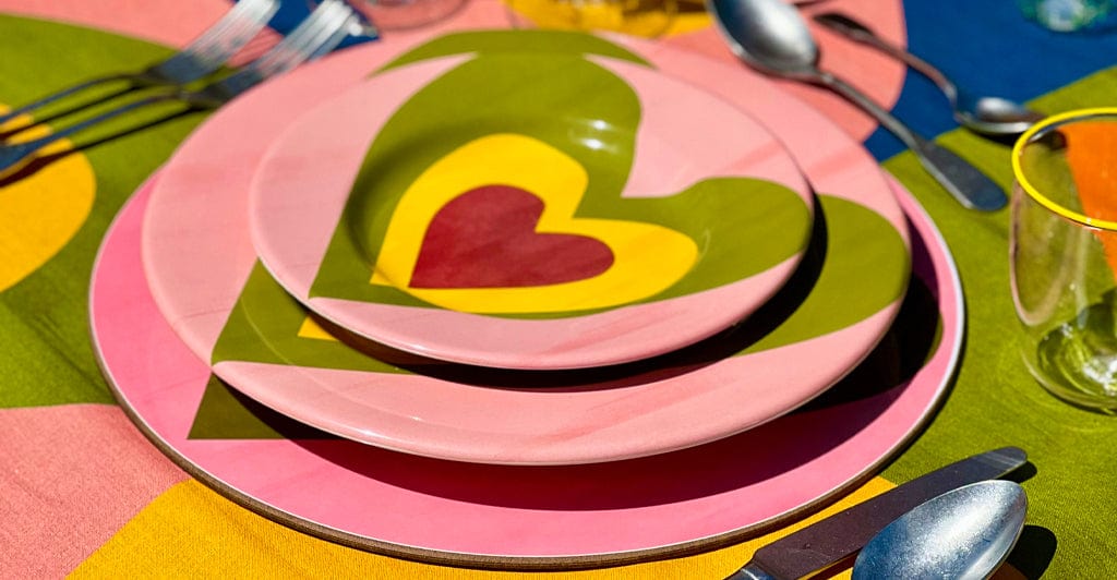 S&B Heart Side Plate in Rose Pink and Avocado Green, 22cm