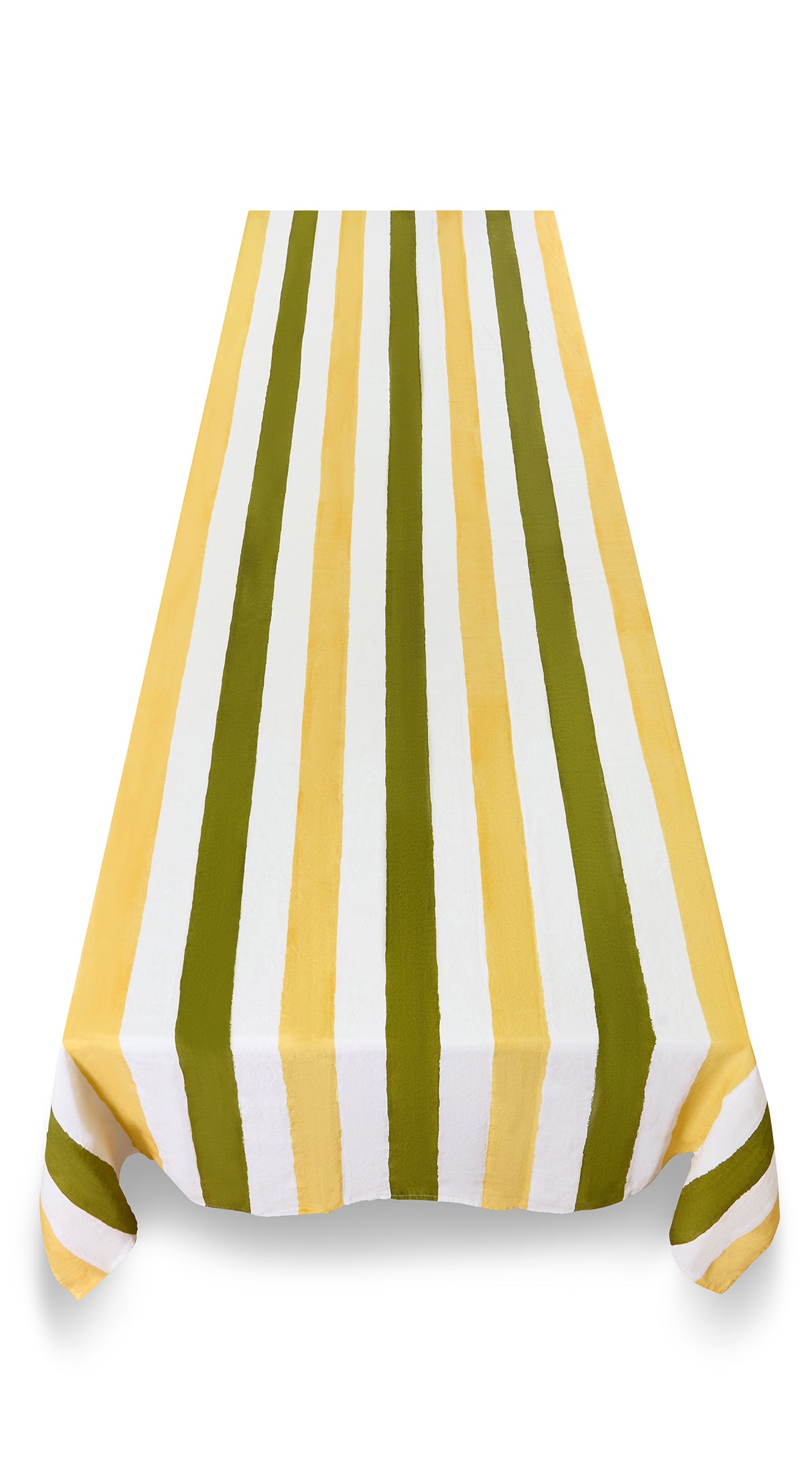 'Stripe' Linen Tablecloth in Avocado Green & Lemon Yellow