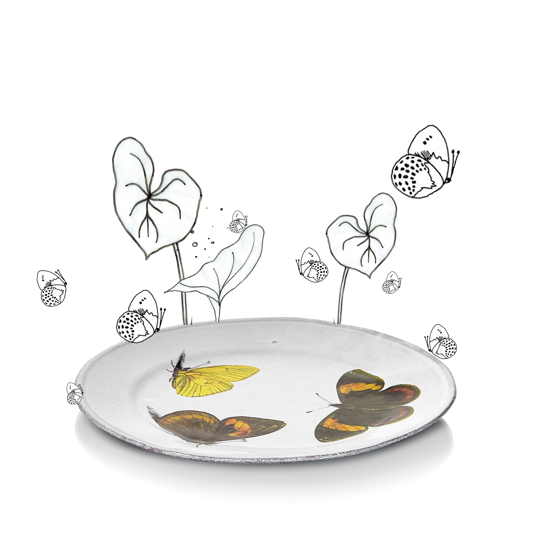Three Butterflies Plate by Astier de Villatte, 19cm