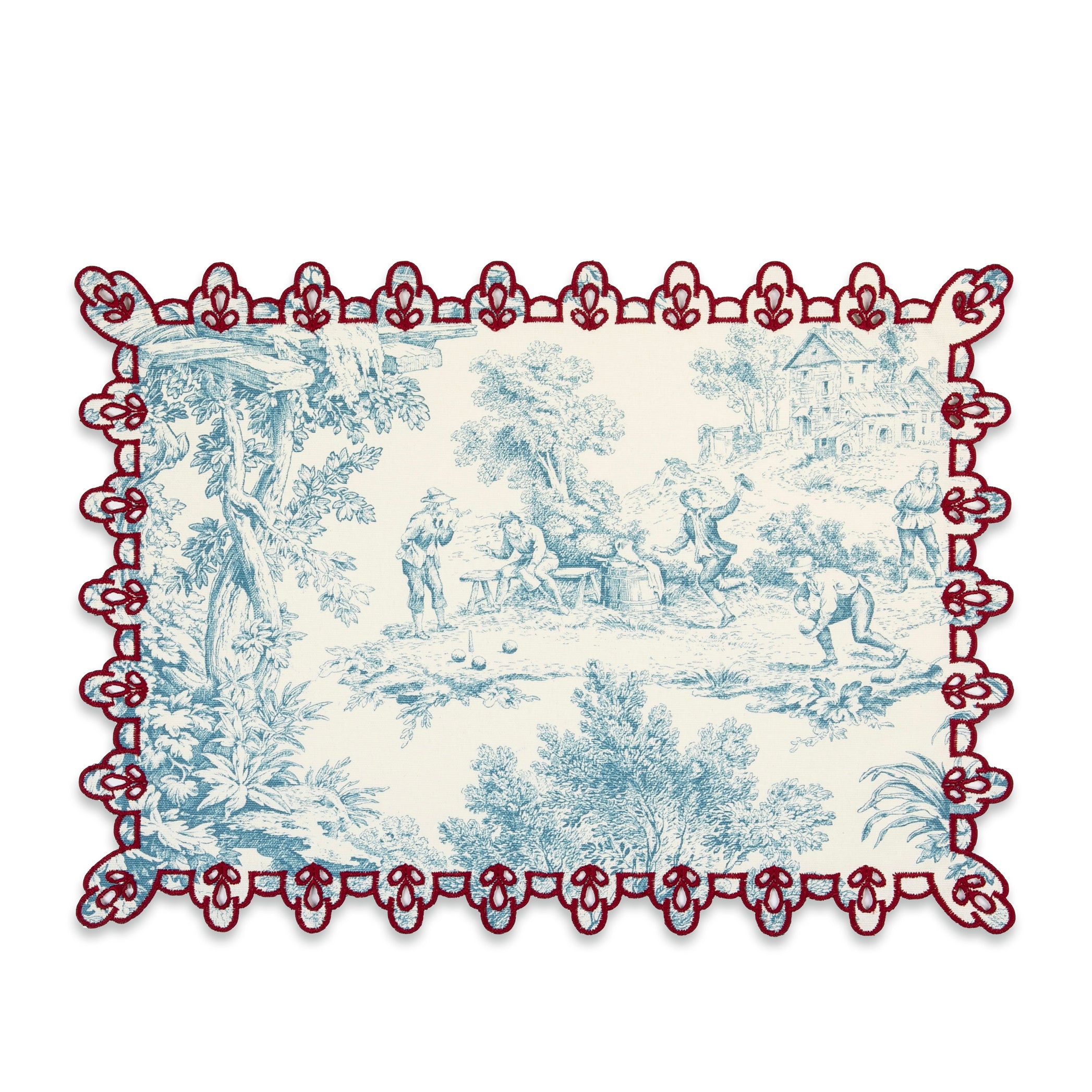 Toile Stain Resistant Cotton Placemat in Blue and Red, 50 x 35cm