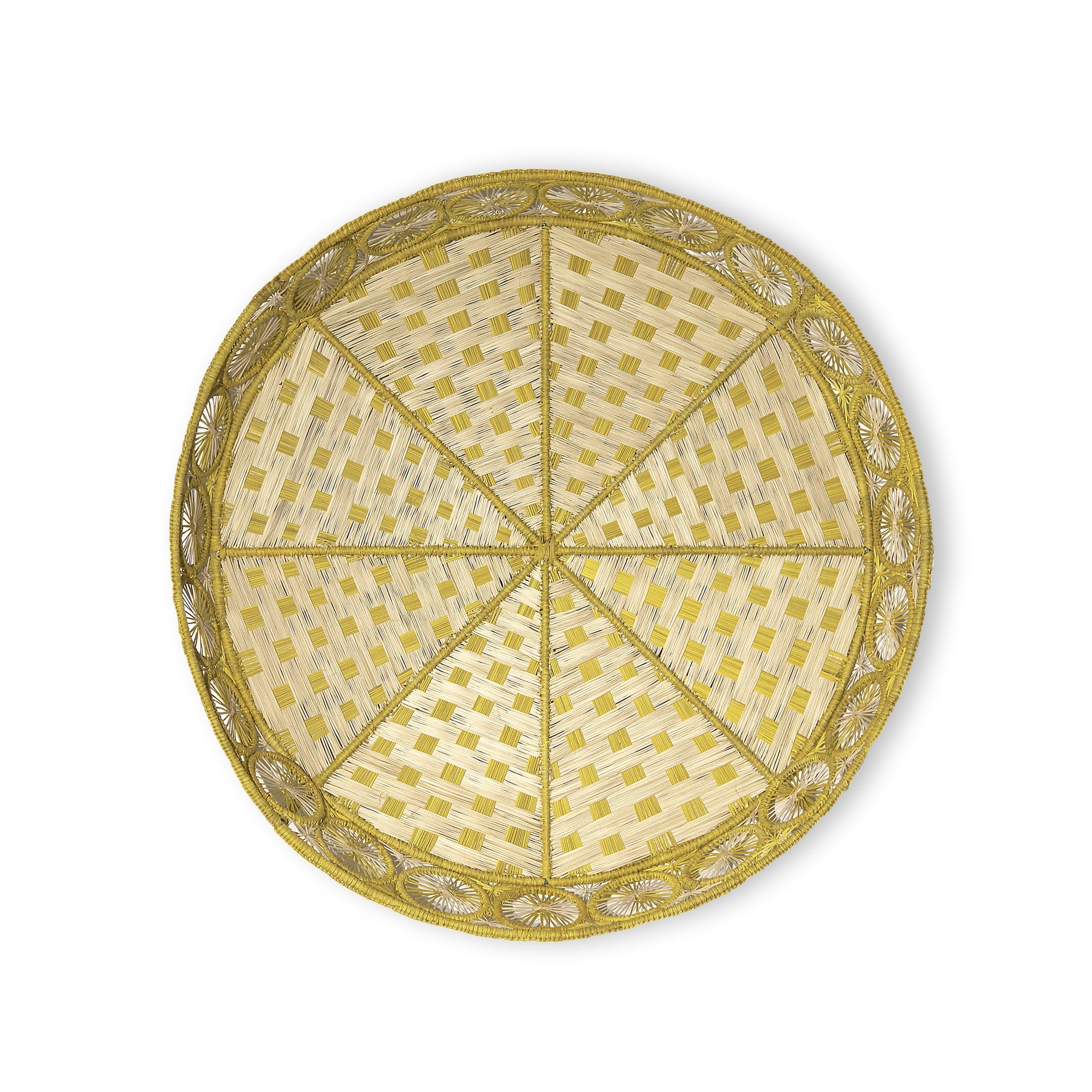 Handwoven Round Tray in Natural and Yellow, 50cm