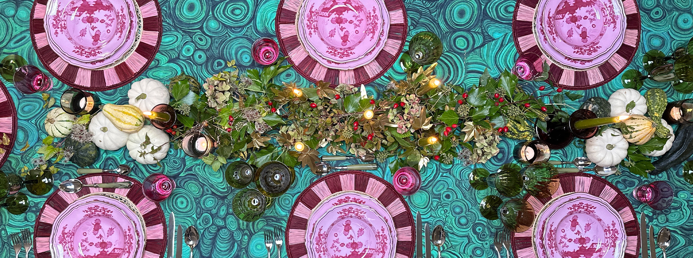 Malachite Green & Pink Tablescape