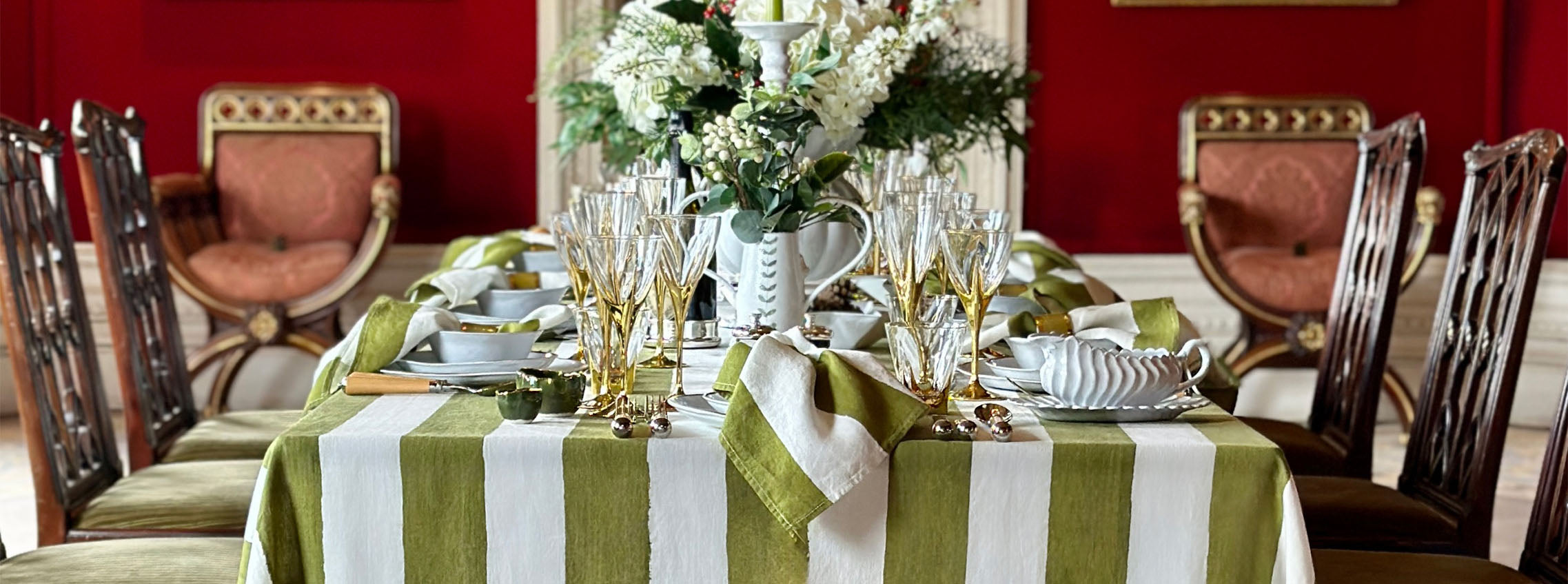 'Green Stripe' Festive Dinner Tablescape