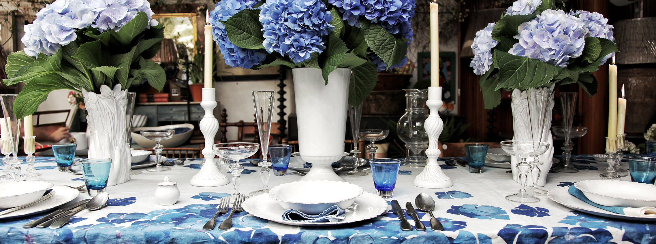 Blue Hydrangea Tablescape
