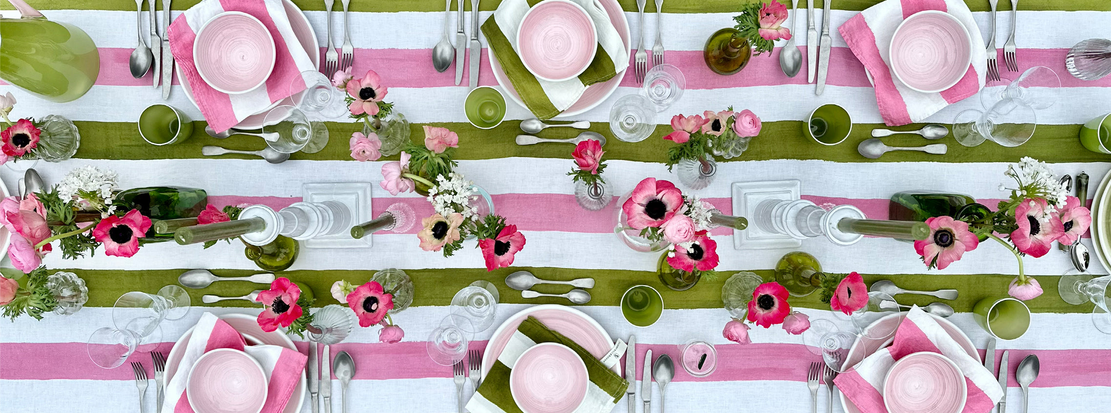 'Stripe' Tablescape in Rose Pink & Avocado Green