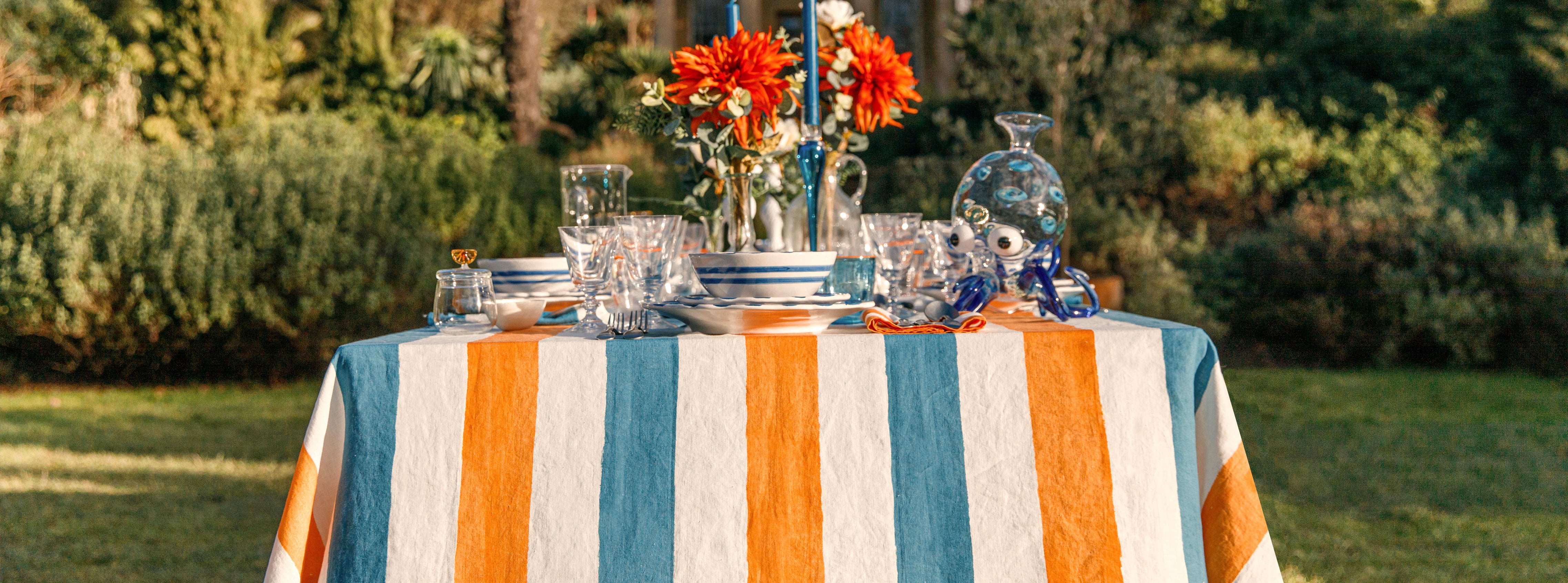 'Stripe' Tablescape in Sky Blue & Orange