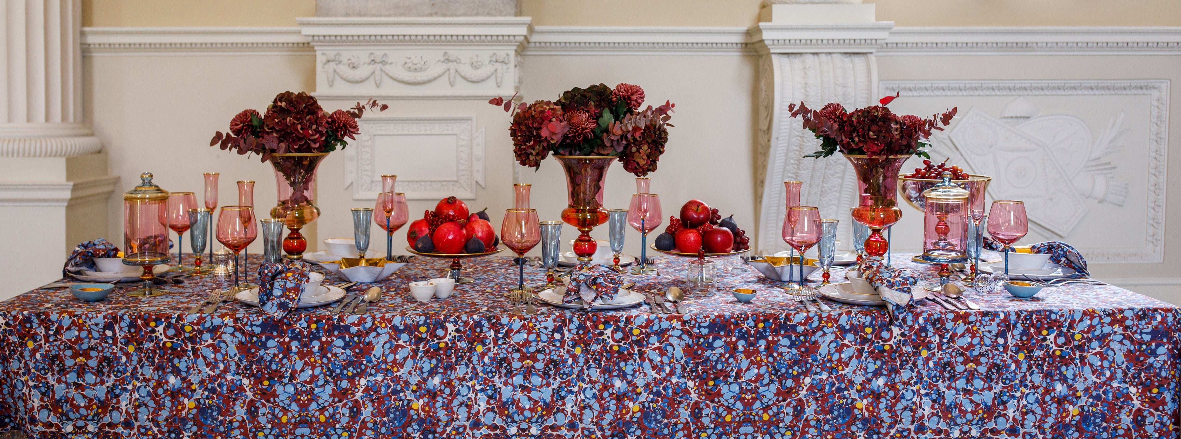 Summerill & Bishop 'Marble' Tablescape in Burgundy, Turquoise & Blue
