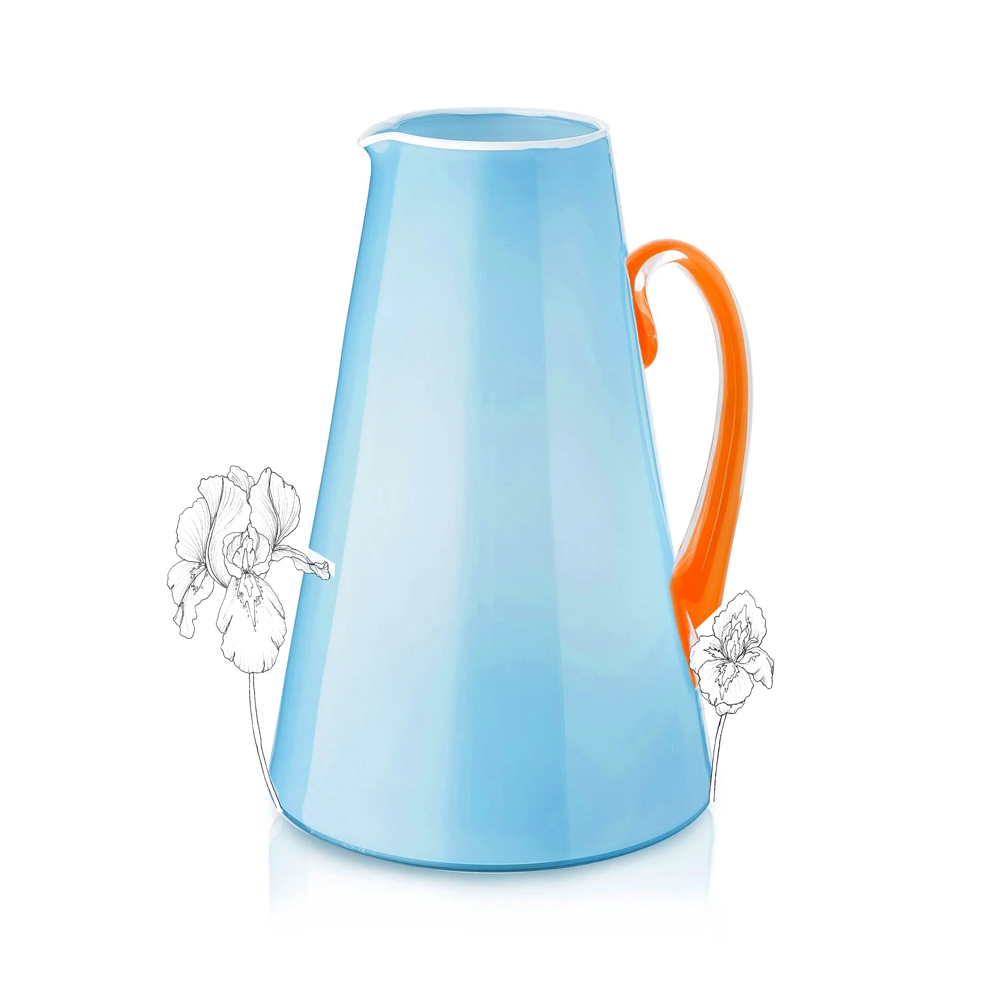 Handblown Glass Bumba Jug in Sky Blue and Orange, 3lt