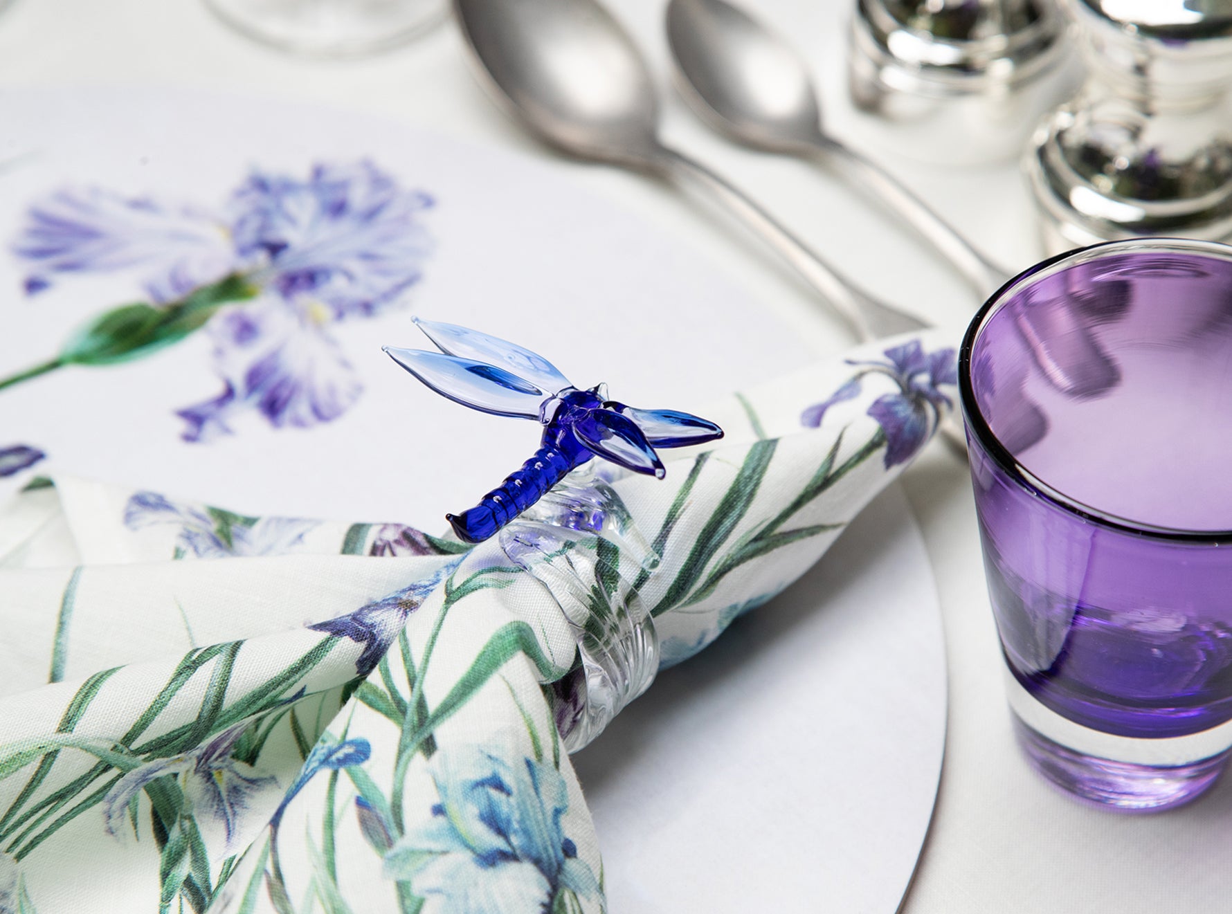 S&B Exclusive Handblown Glass Dragonfly Napkin Ring in Blue
