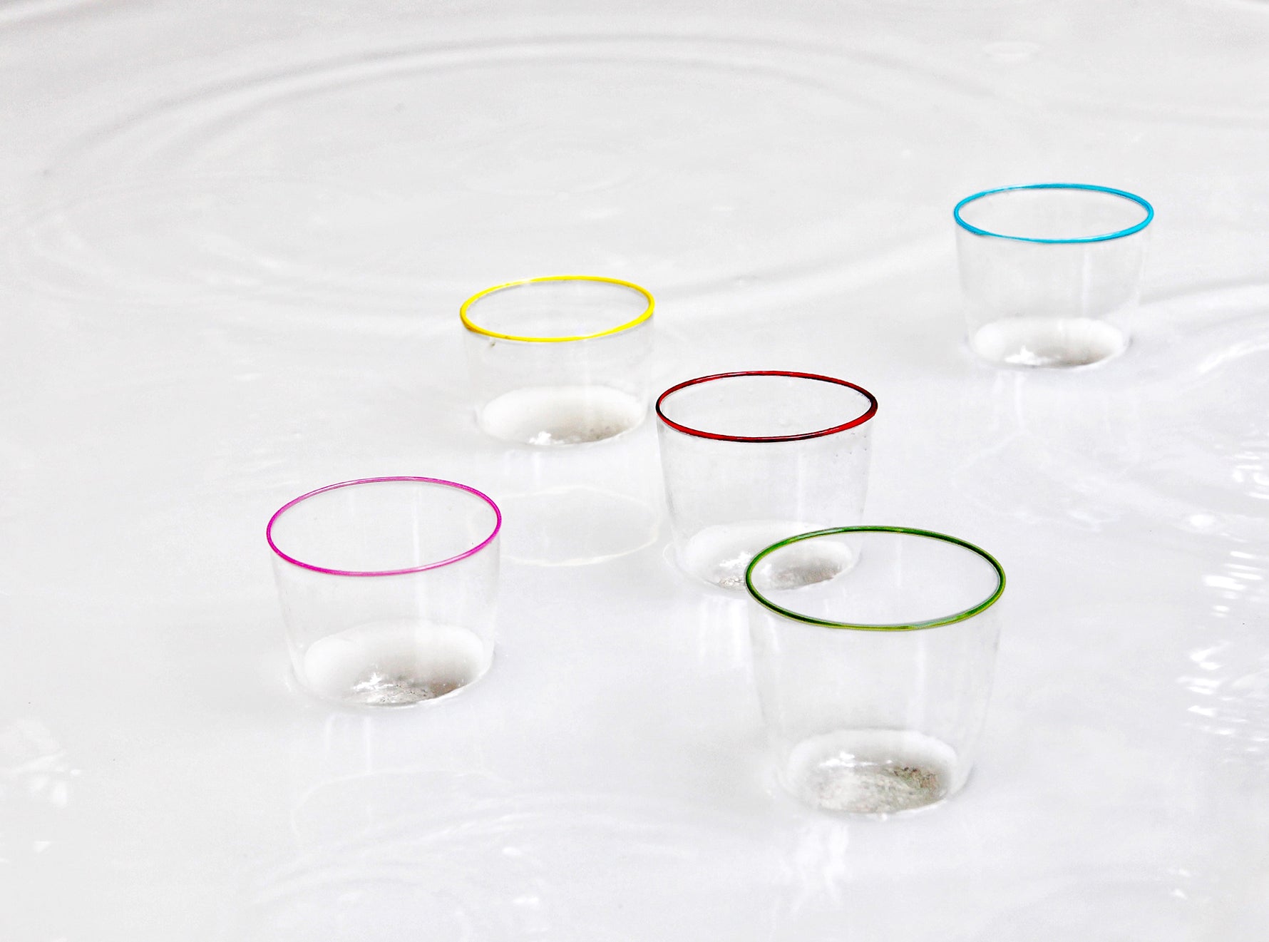 Handblown Clear Bumba Glass Tumbler with Lemon Yellow Rim, 30cl