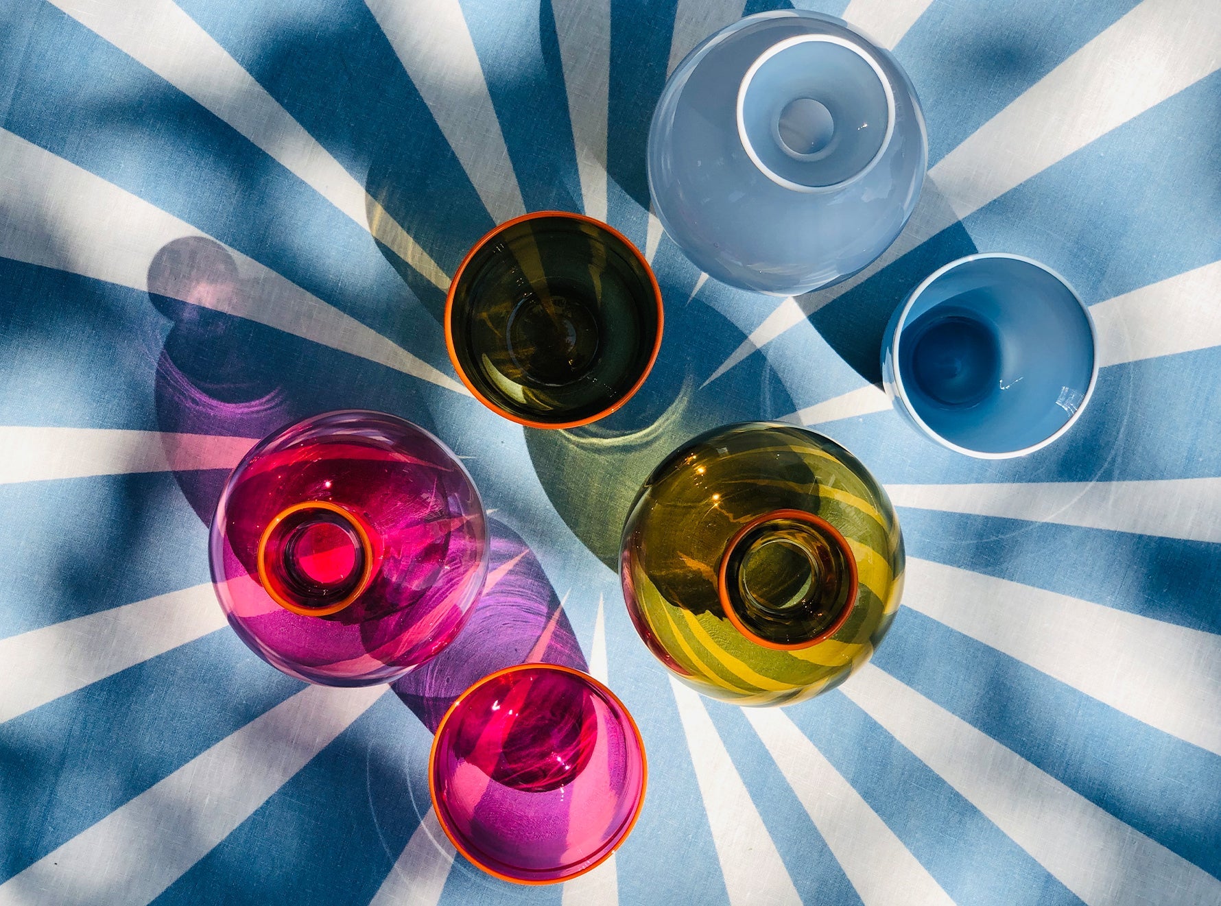 Handblown Bumba Glass Tumbler in Turquoise with Orange Rim, 30cl