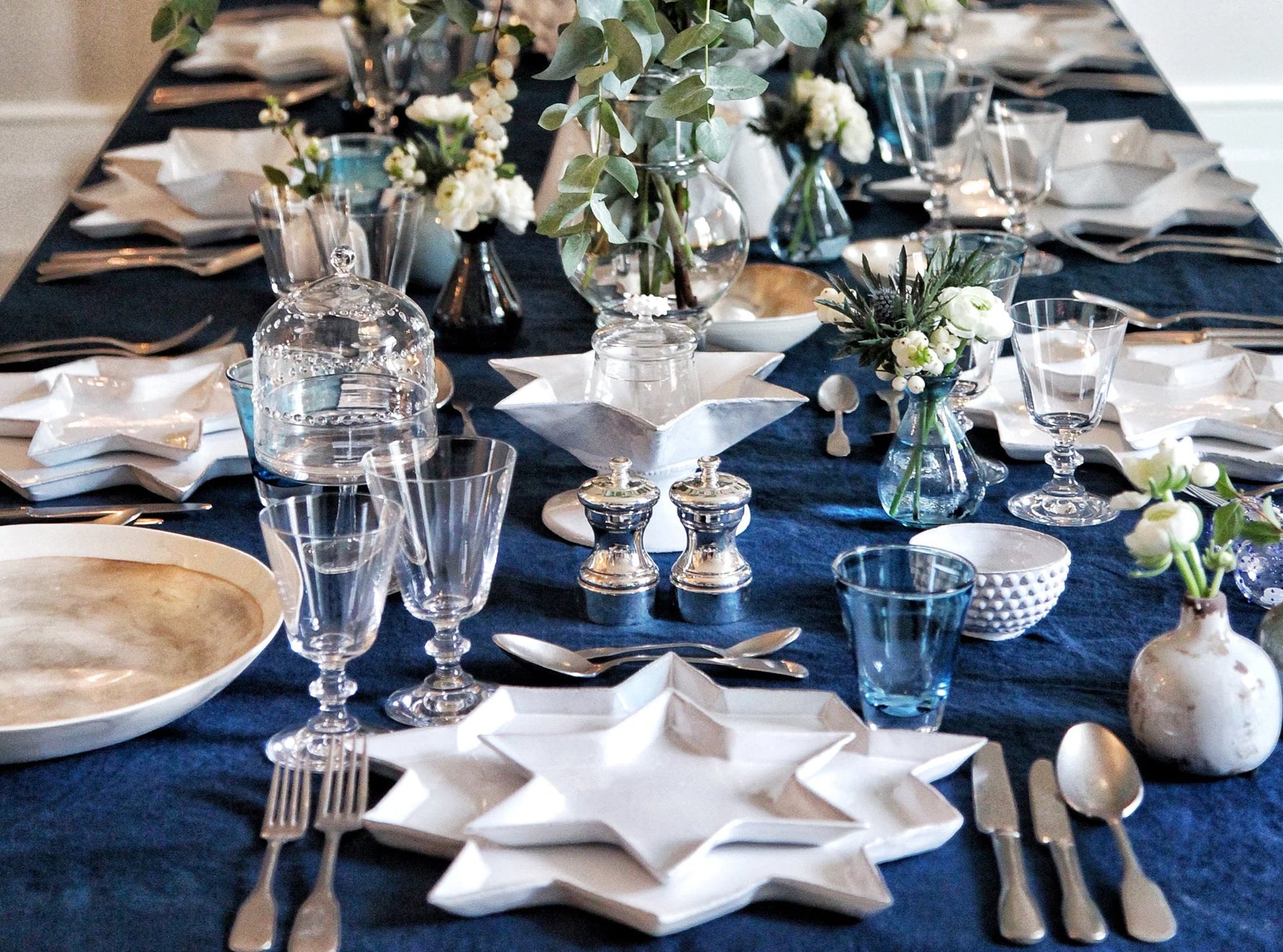 'Silver Edge' Linen Napkin in Midnight Blue, 50x50cm