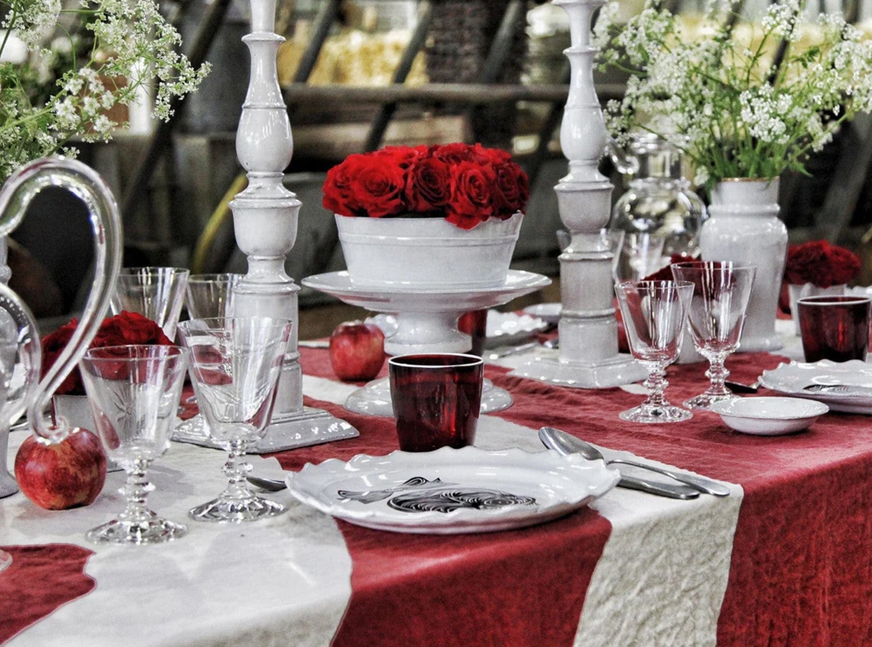'Love' Word Linen Tablecloth in Claret Red