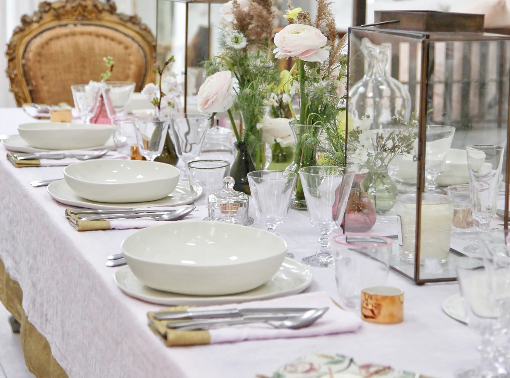 'Gold Edge' Linen Napkin in Pale Pink, 50x50cm