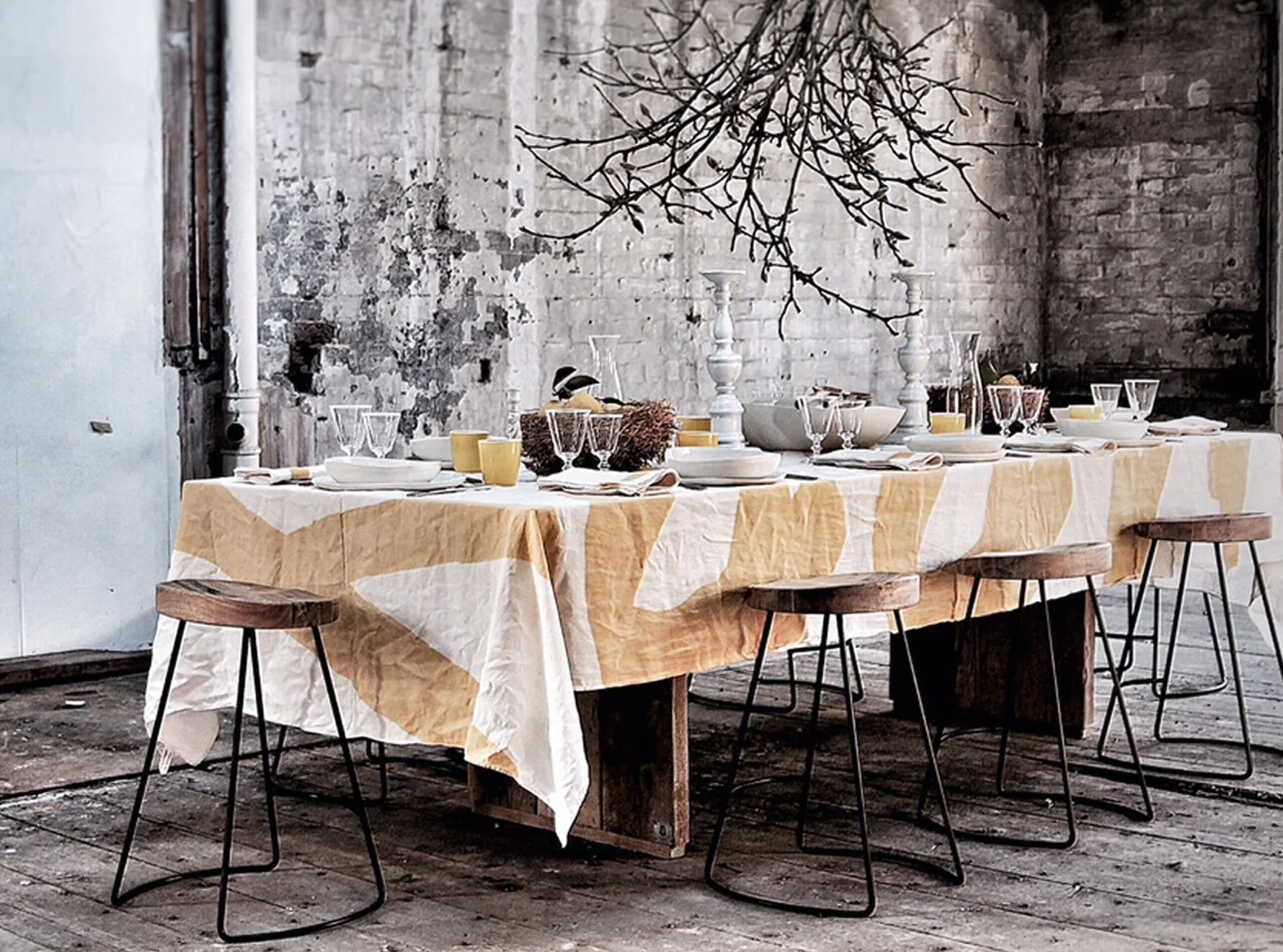 Bespoke Word Linen Tablecloth in Lemon Yellow
