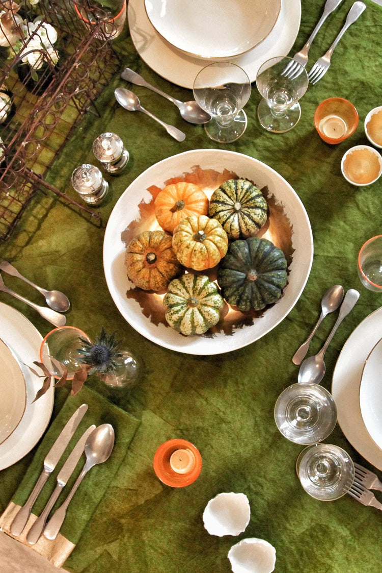 'Gold Edge' Linen Napkin in Avocado Green, 50x50cm