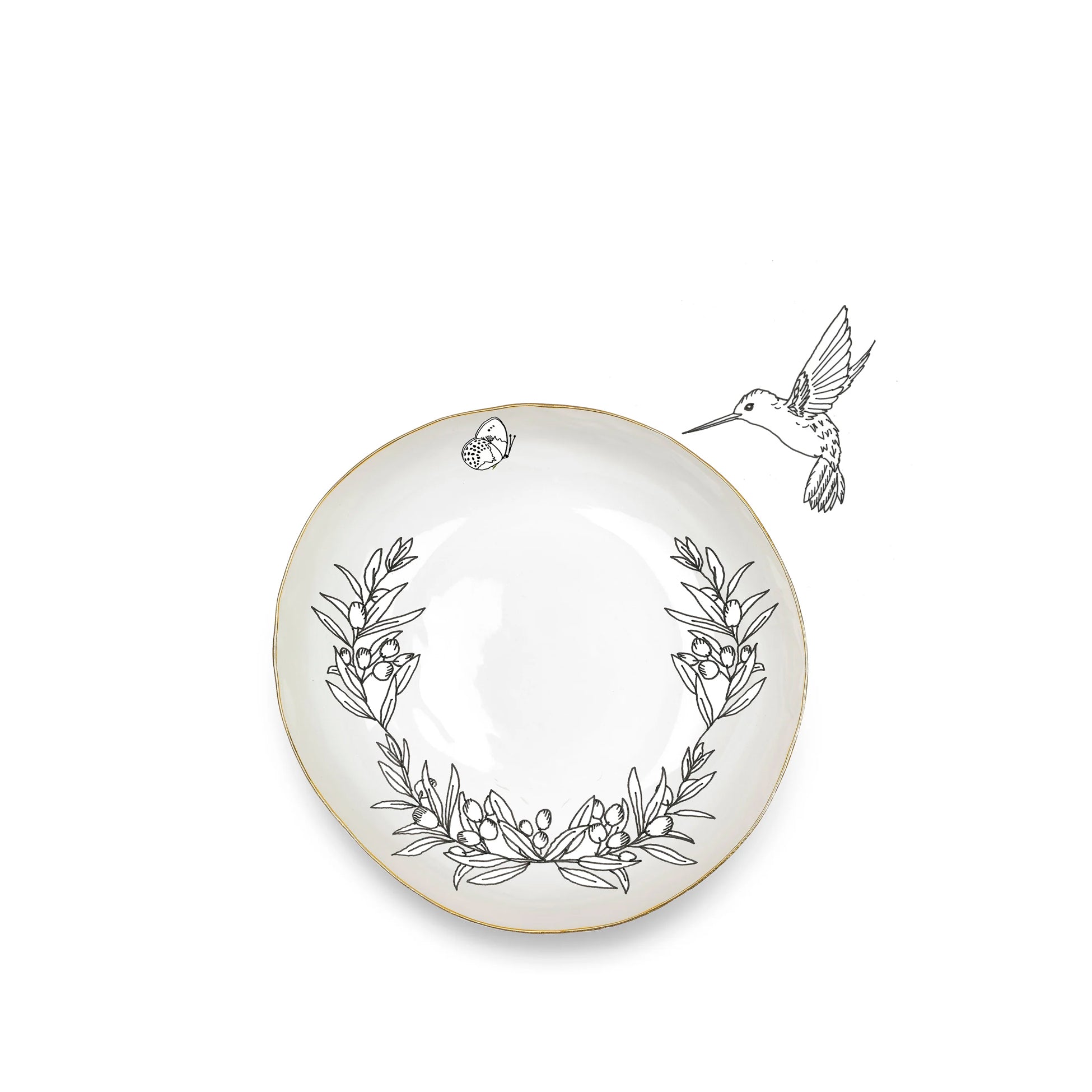 Handmade Ceramic Serving Bowl with Gold Rim, 23cm