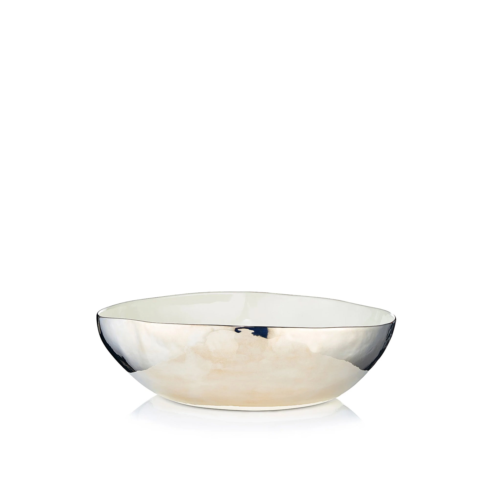 Handmade Round Ceramic Salad Serving Bowl in Silver Exterior Glaze, 30cm