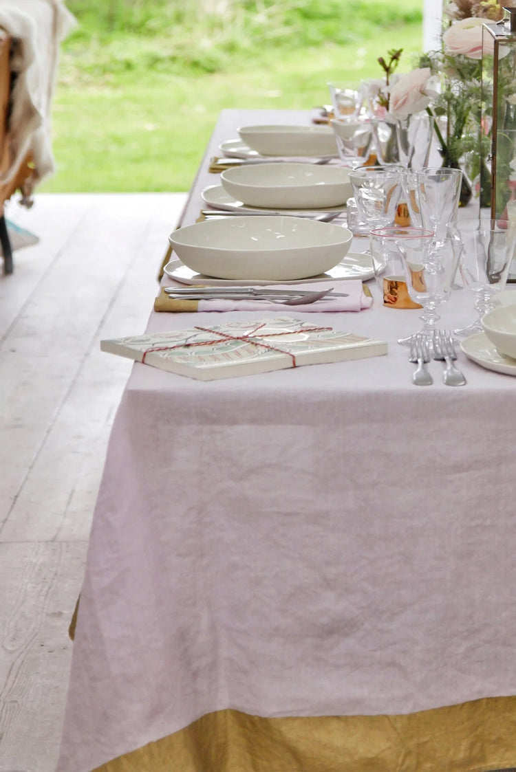'Gold Edge' Linen Napkin in Pale Pink, 50x50cm