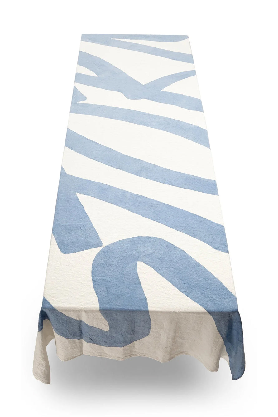'Storm' Word Linen Tablecloth in Pale Powder Blue