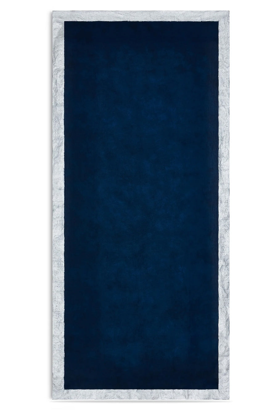 'Silver Edge' Linen Tablecloth in Midnight Blue