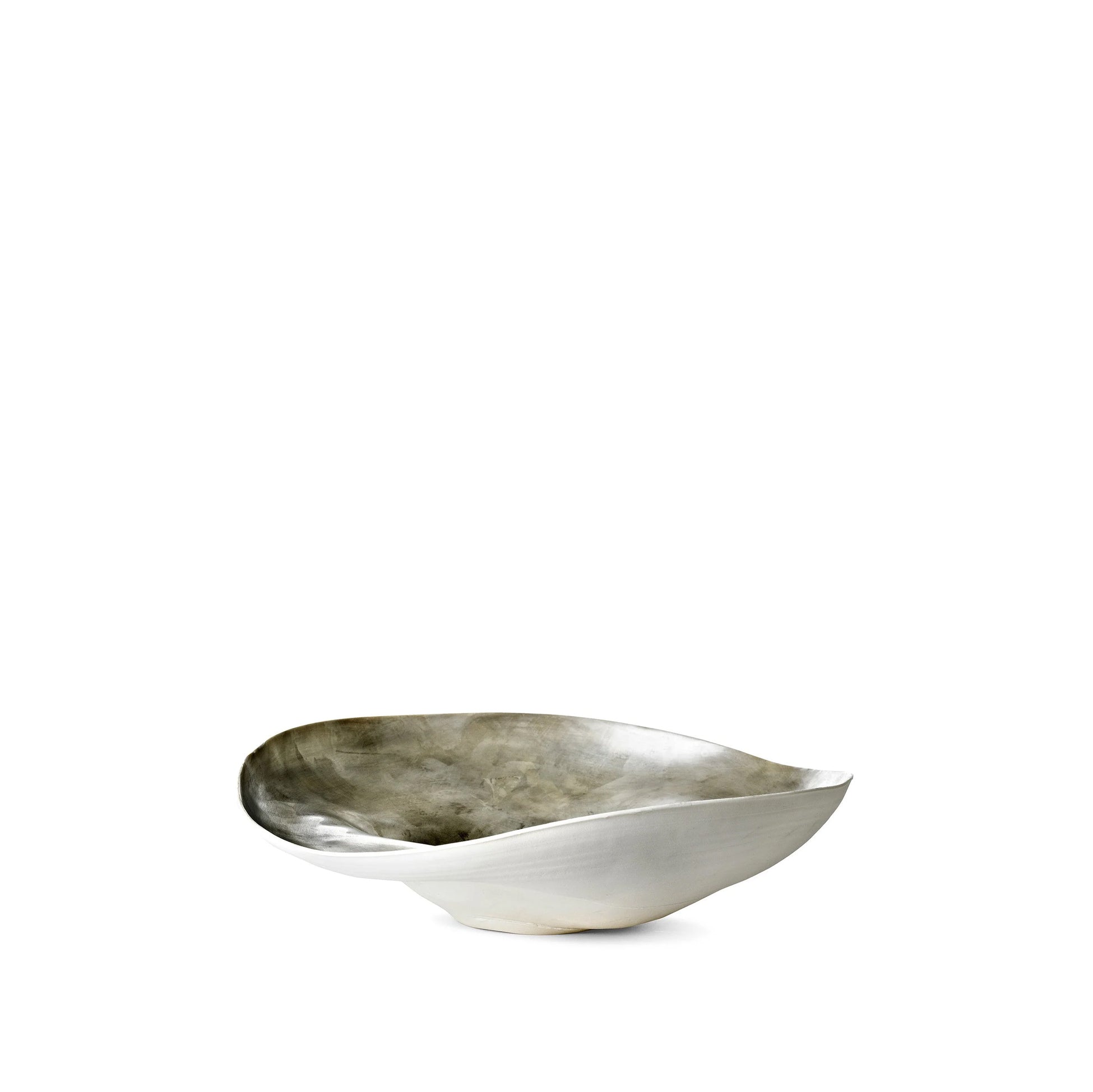 Porcelain Shell Bowl in Matte Silver, 30cm