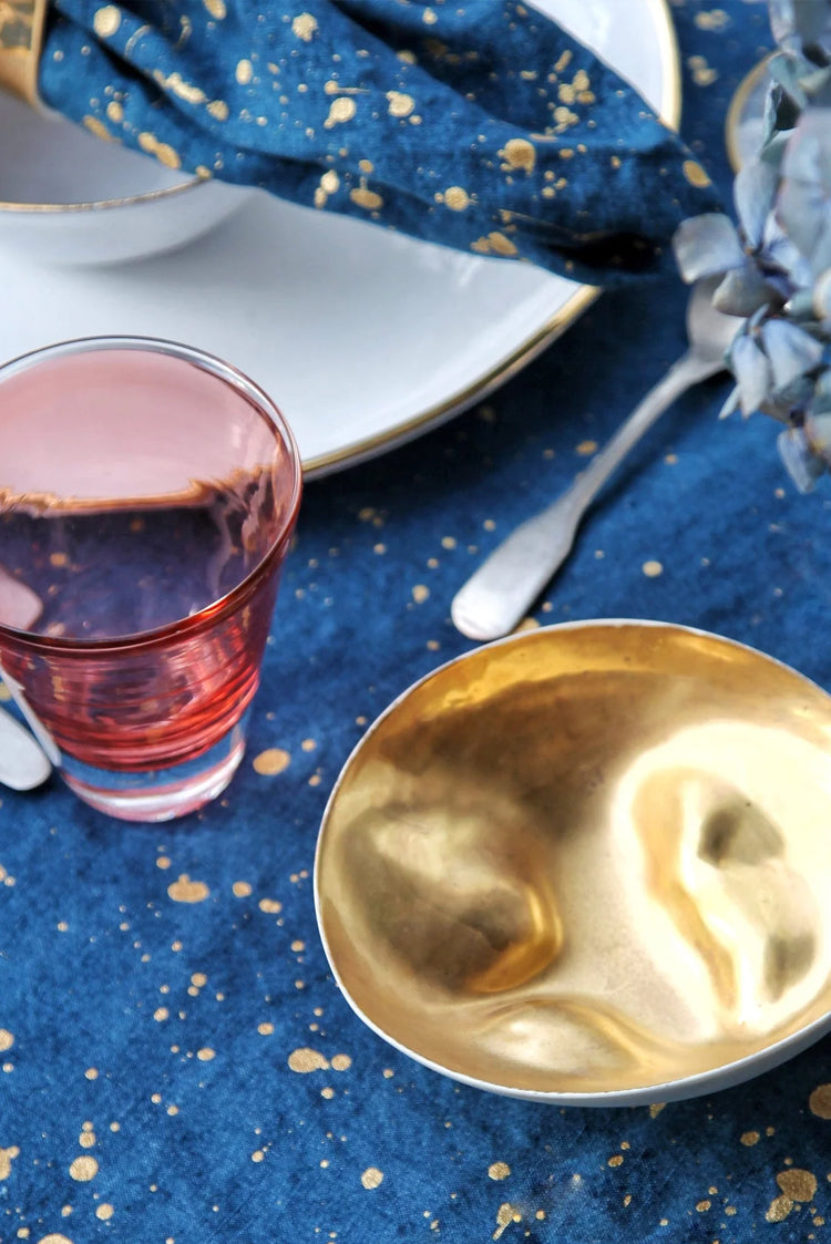 Splatter Linen Napkin in Midnight Blue with Gold, 50x50cm