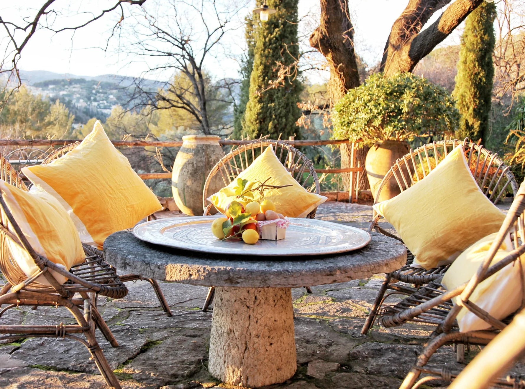 Hand Painted Linen Cushion in Mustard Yellow, 50cm x 30cm