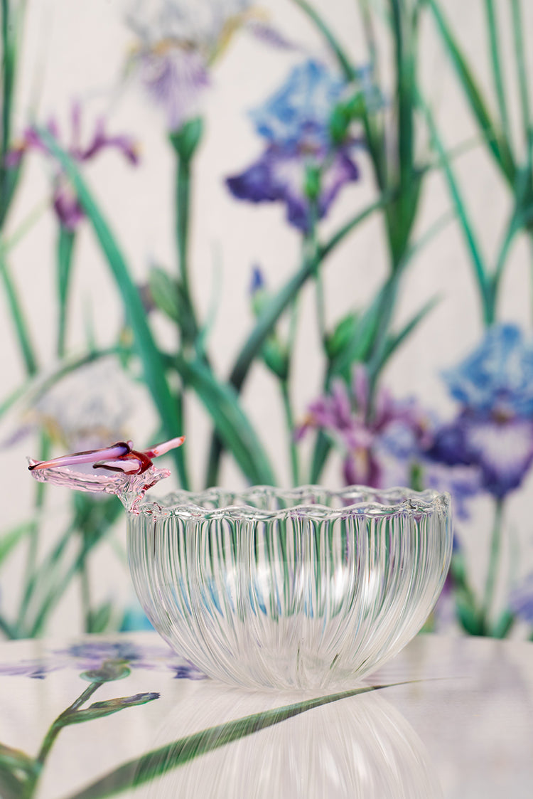 S&B Exclusive Handblown Glass Dragonfly Bowl in Pink