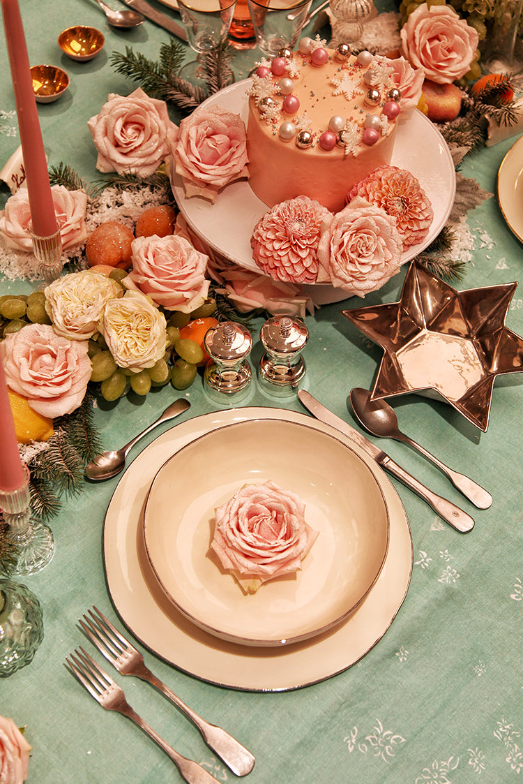 'S&Bee Falling Flower' Linen Napkin in Celadon Blue, 50x50cm