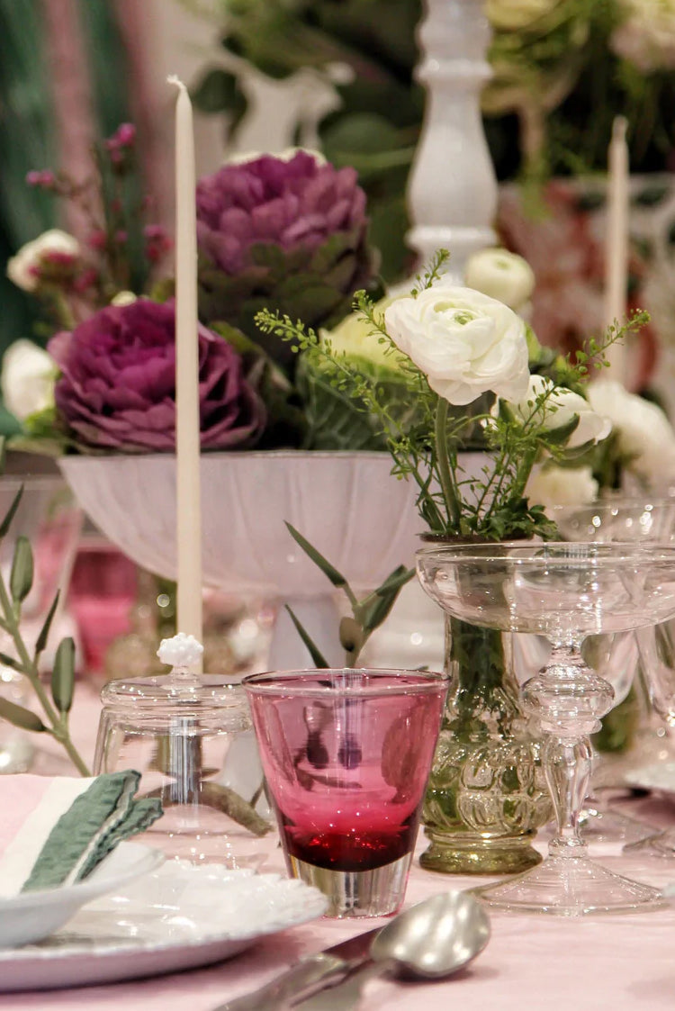 Summerill & Bishop x Lisou Heart Linen Tablecloth in Petal Pink and Forest Green