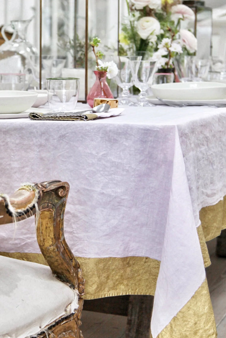 'Gold Edge' Linen Napkin in Pale Pink, 50x50cm