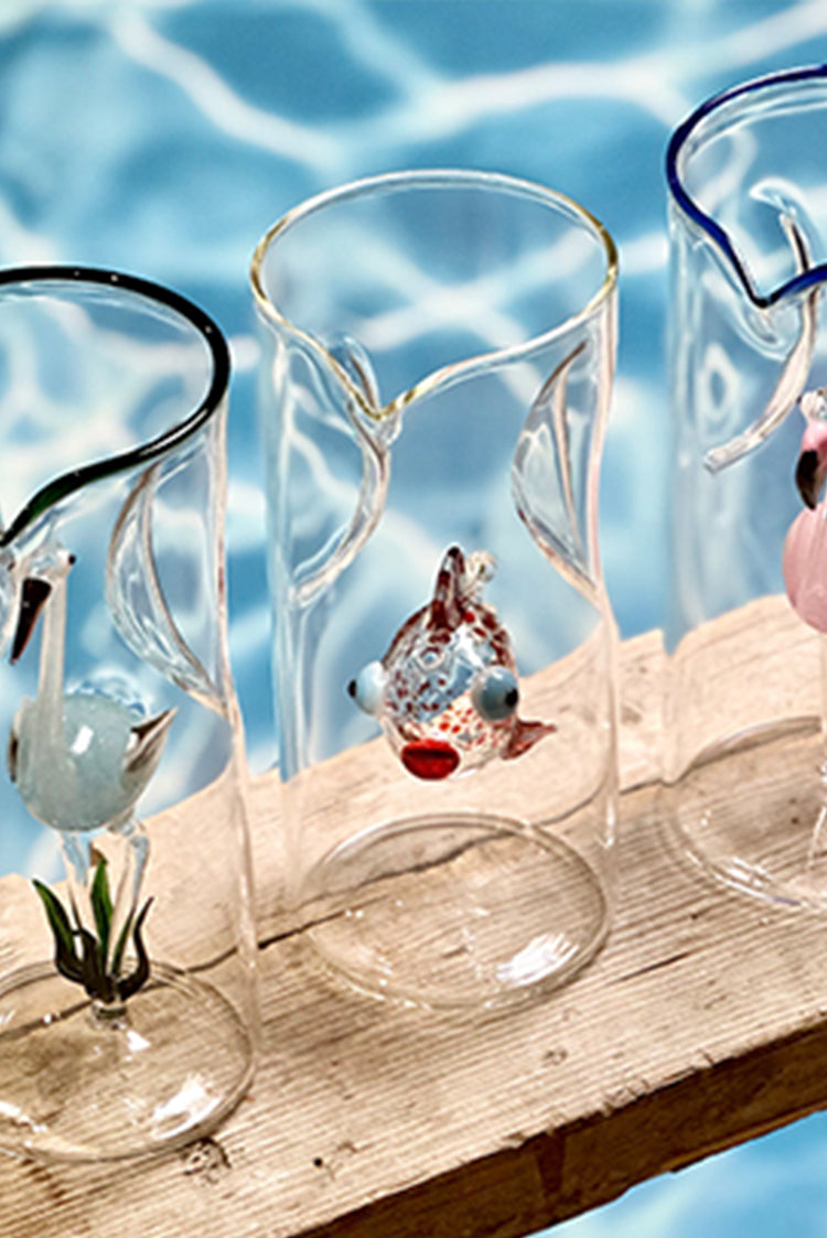 Handblown Glass Blue Jellyfish Carafe, 24.5cm