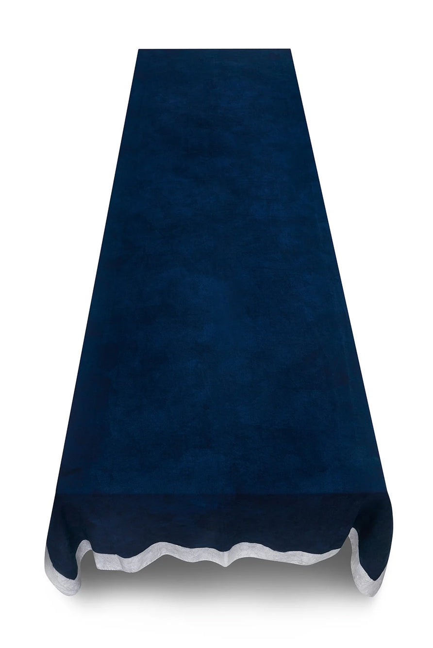 'Silver Edge' Linen Tablecloth in Midnight Blue