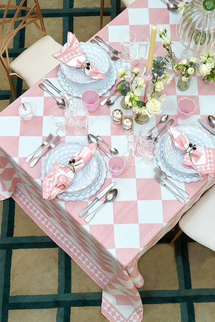 'Pink Check' Summerill & Bishop x Claridge's Linen Napkin, 50x50cm