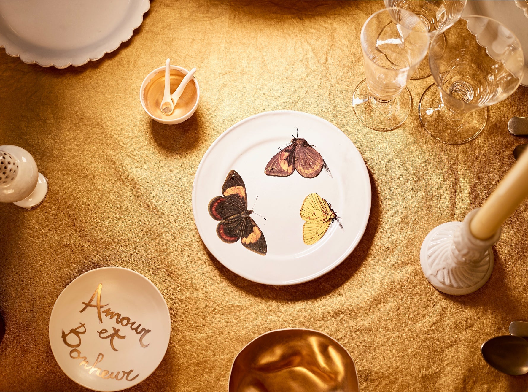 Three Butterflies Plate by Astier de Villatte, 19cm