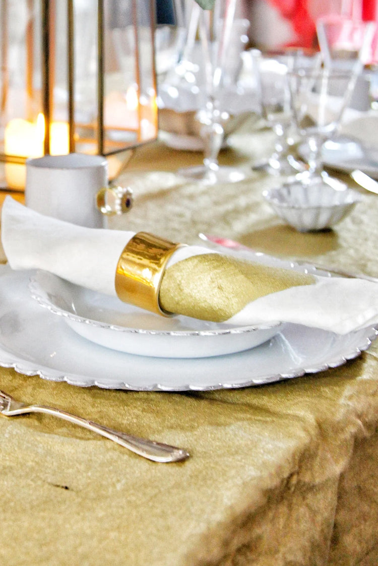 'Cornice' Linen Napkin in Gold, 50x50cm