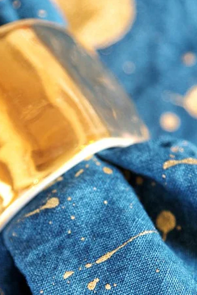 Splatter Linen Napkin in Midnight Blue with Gold, 50x50cm