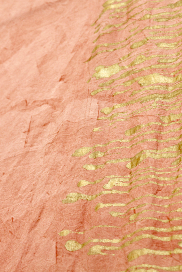 Ink Linen Tablecloth in Deep Pink with Gold Drips